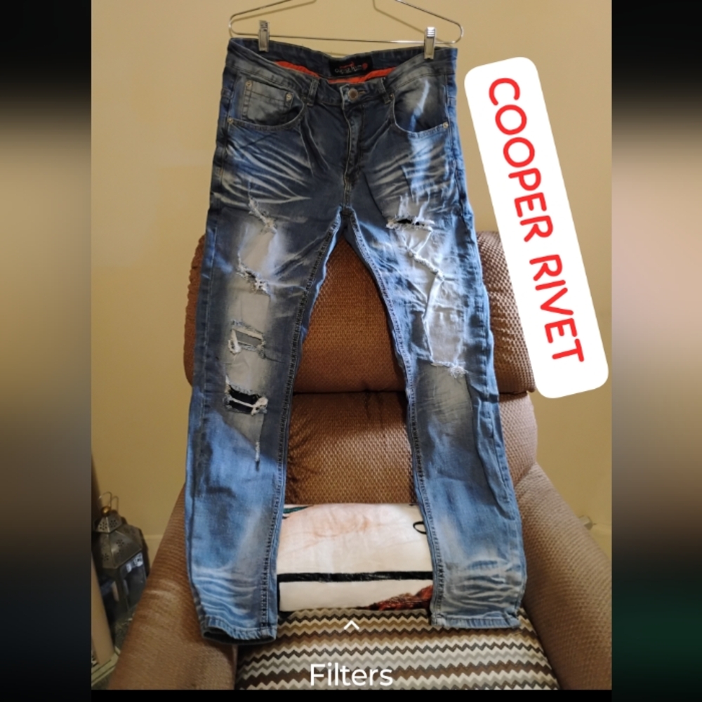 COOPER RIVET BLUE DISTRESSED MEN JEANS SIZE 32x32